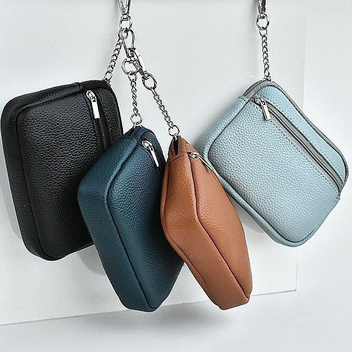 Compact Leather Zippered Card Wallet Bowlift