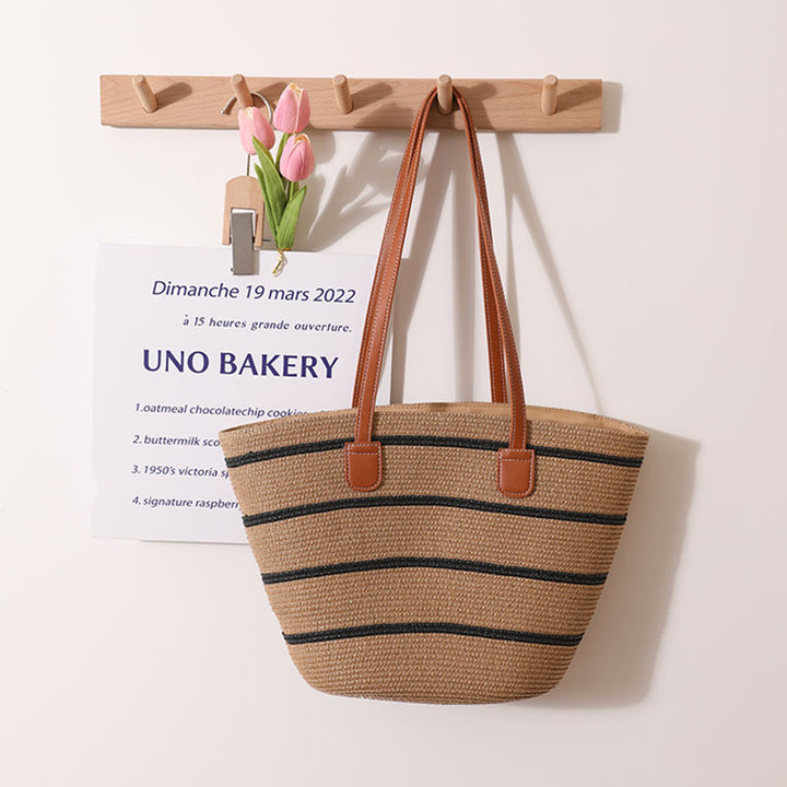 Elegant Bast Handbag with Leather Handles Bowlift