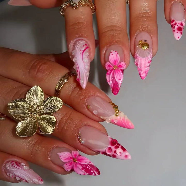 Elegant Floral Acrylic Nail Extensions Bowlift