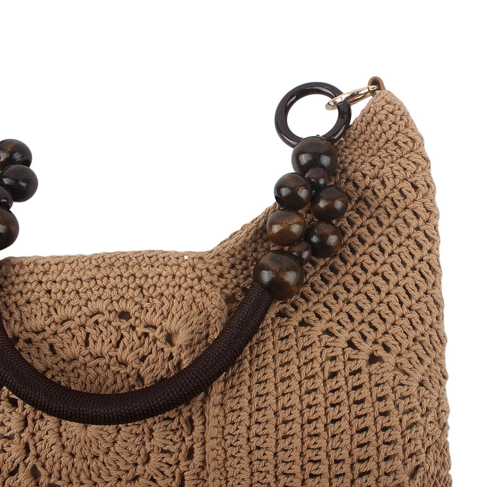 Crochet handbag with elegant wooden handles Bowlift