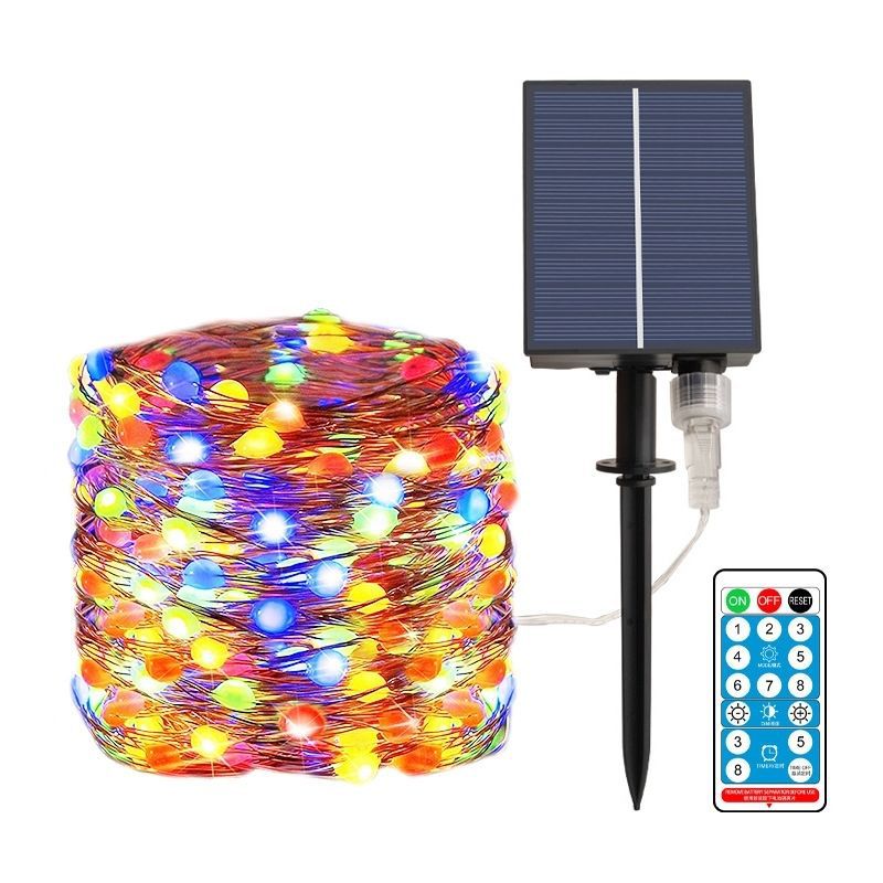 Outdoor Solar Waterproof Fairy String Lights With Dual Panel Stake And Memory Mode Bowlift