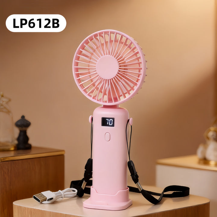 Women Portable Handheld Fan with Digital Display and USB Port Bowlift