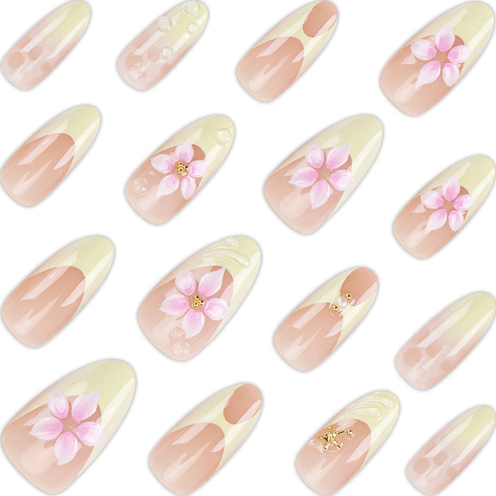 Artistic Press-On Nail Set with Floral Design Bowlift