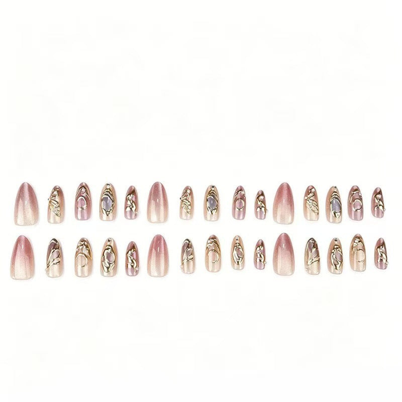 Artistic Press-On Nail Set with Gold Accents Bowlift