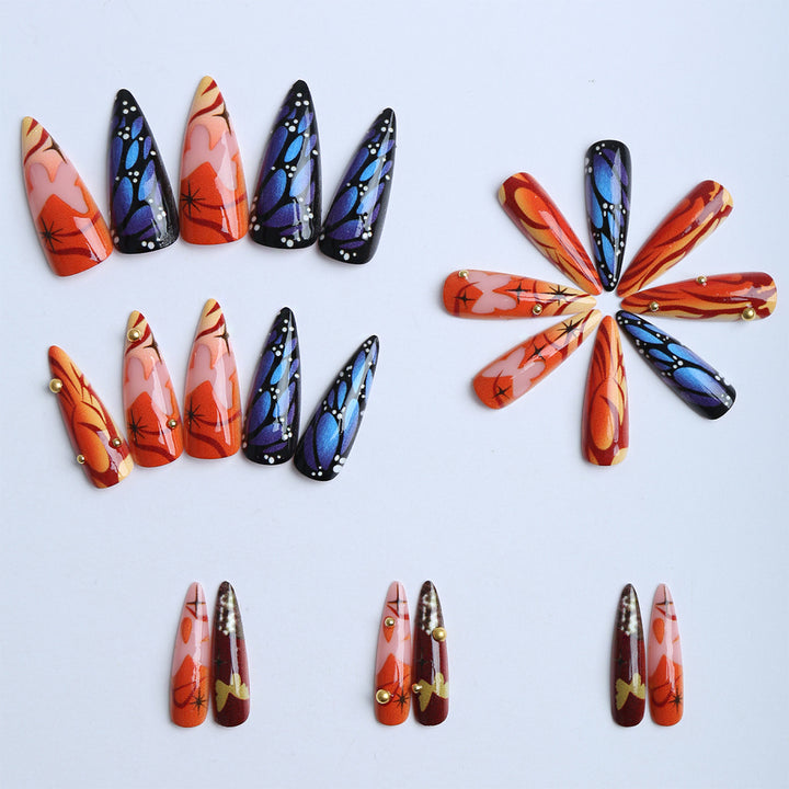 Artificial nails with creative butterfly design and glamorous accents Bowlift