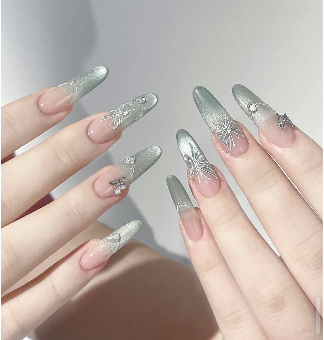 Decorative Long Stiletto Press-On Nails with Floral Designs Bowlift