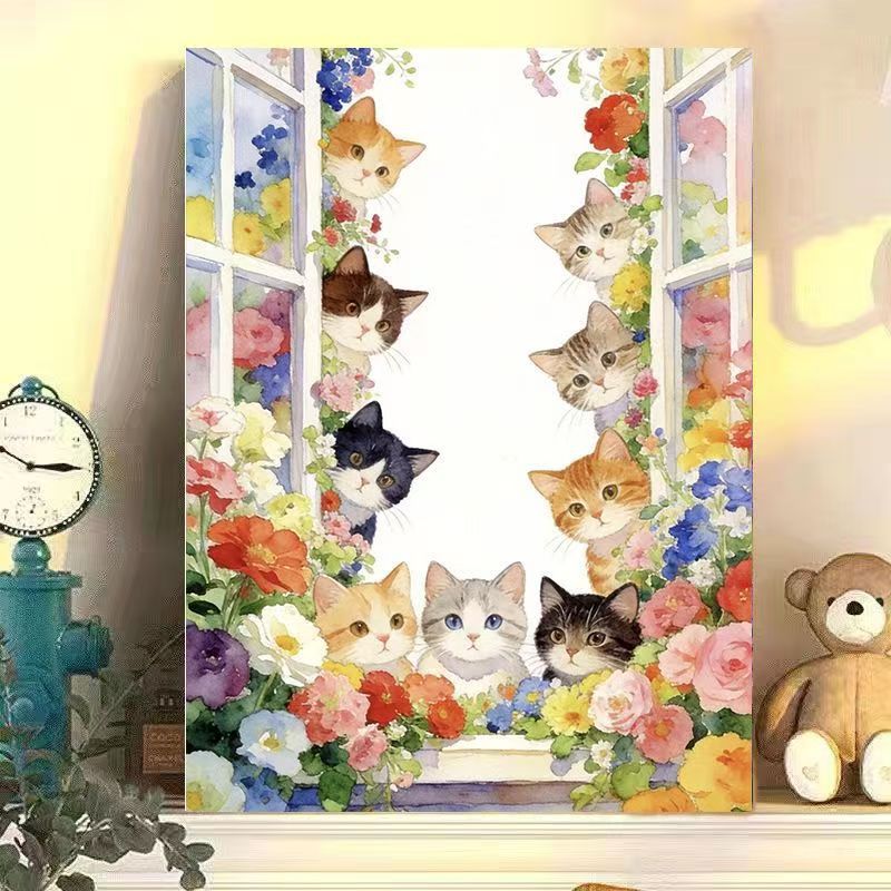 Floral Cat Illustration Canvas Art Bowlift