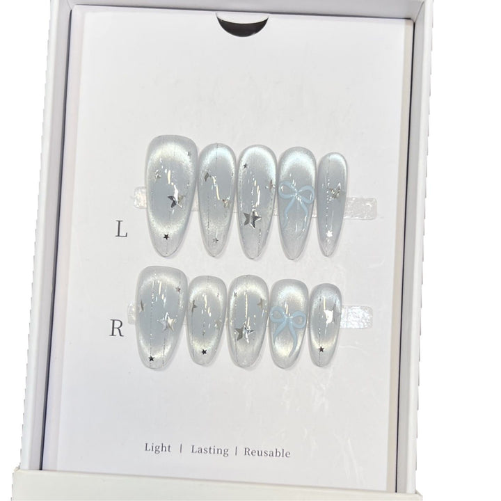 Decorative Stiletto Press-On Nail Set with Star and Bow Accents Bowlift