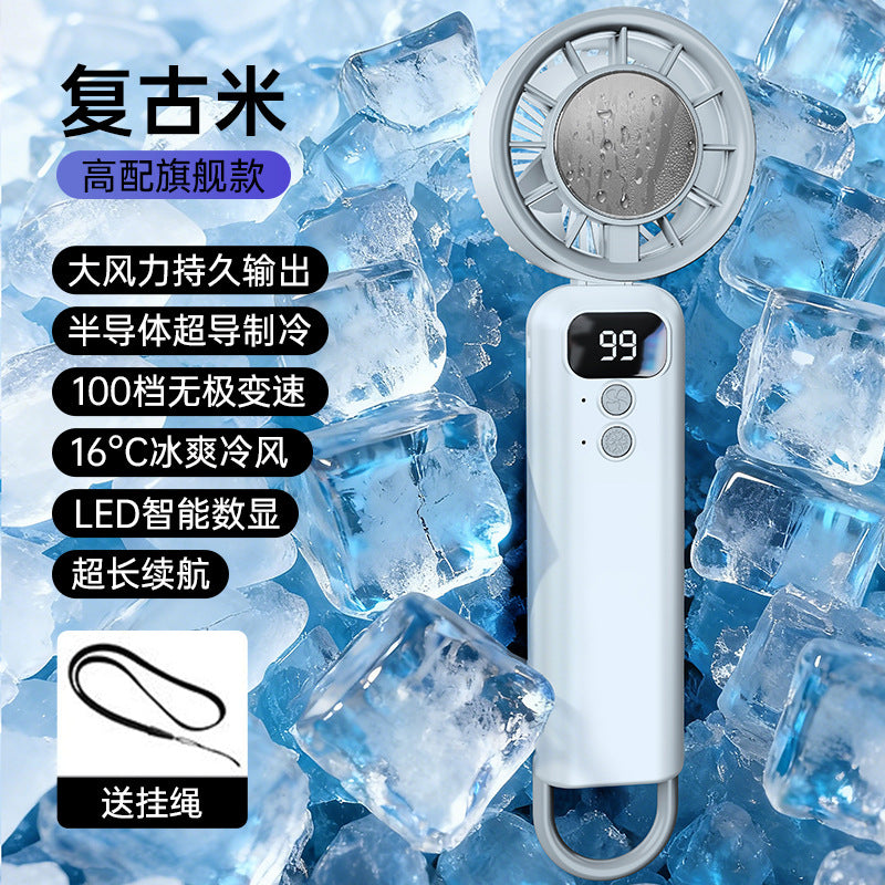 Unisex portable hand cooling fan with Peltier cooling module, stepless speed control and LED digital display Bowlift