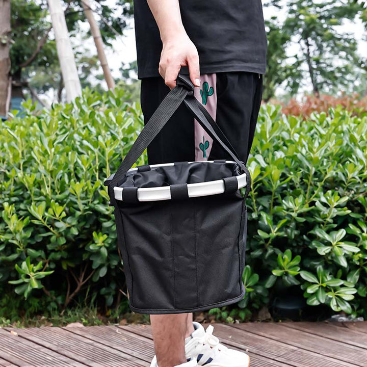 waterproof removable bicycle front basket liner with reinforced aluminum rim and quick-release handlebar hooks Bowlift