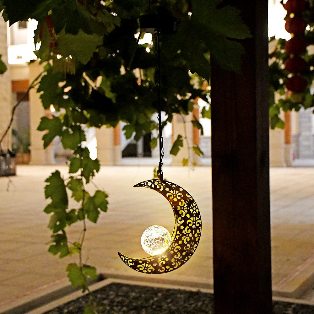 Solar Hanging Light Outdoor Waterproof Garden Projection Lamp, Iron Hollow Atmosphere Night Light