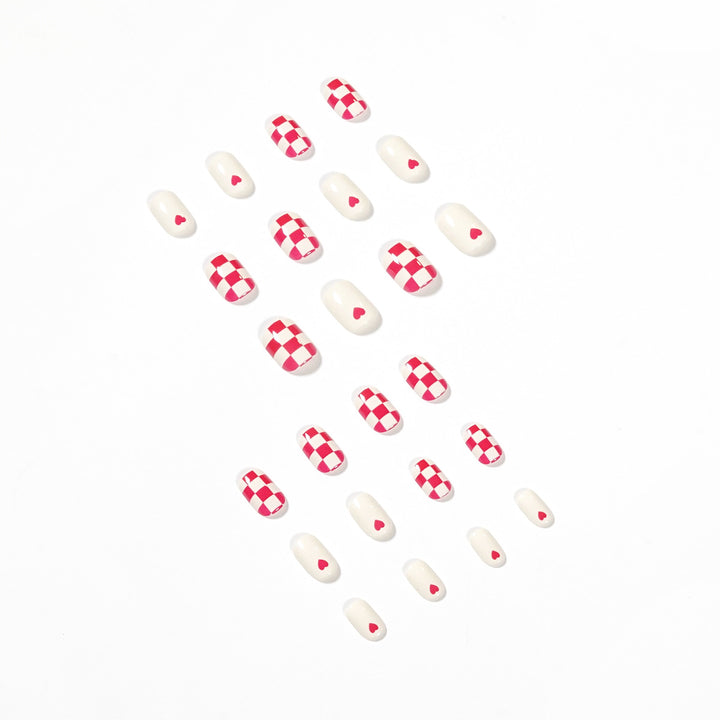 Trendy Nail Art with Heart and Checkered Patterns Bowlift