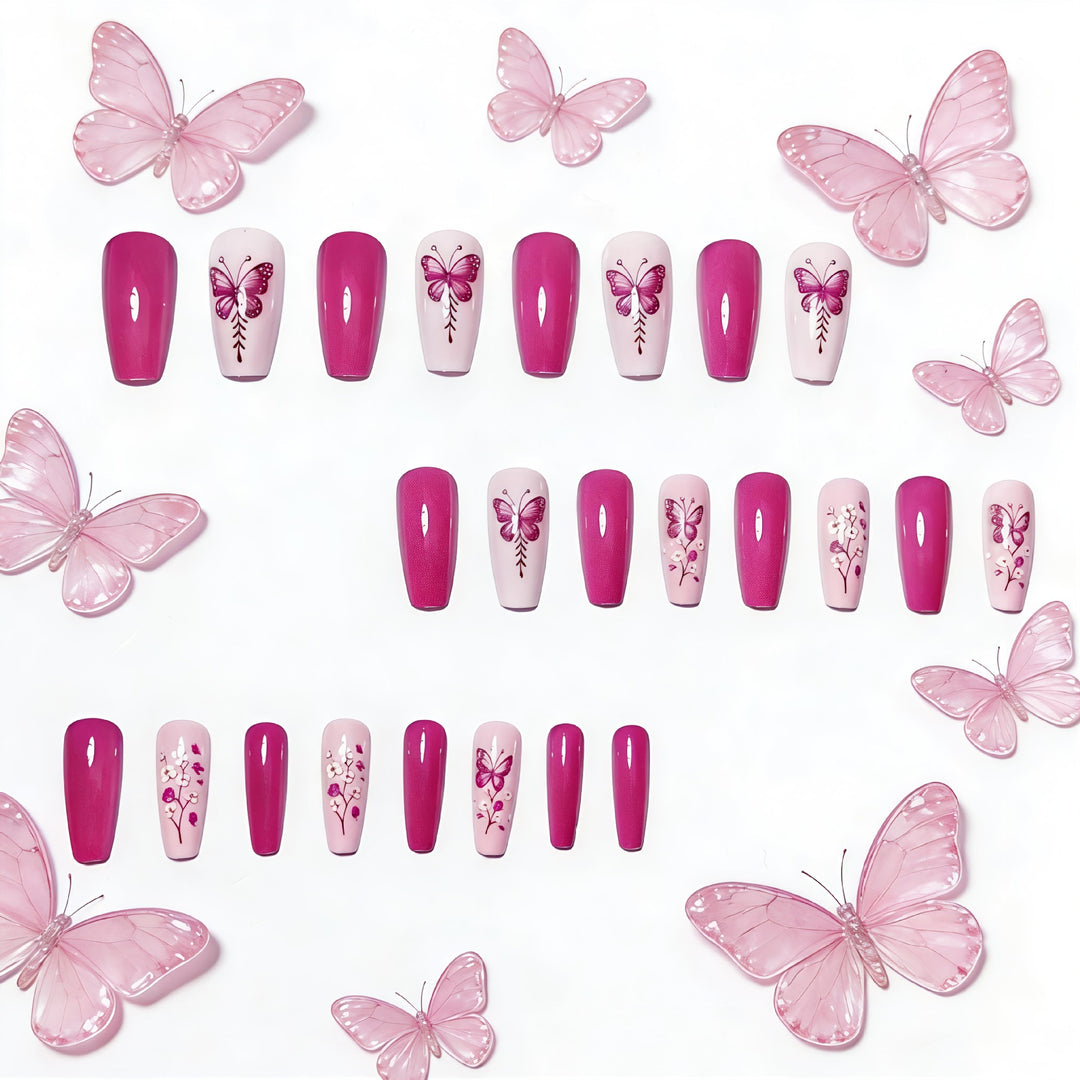 Glittering artificial nails with butterfly motif Bowlift