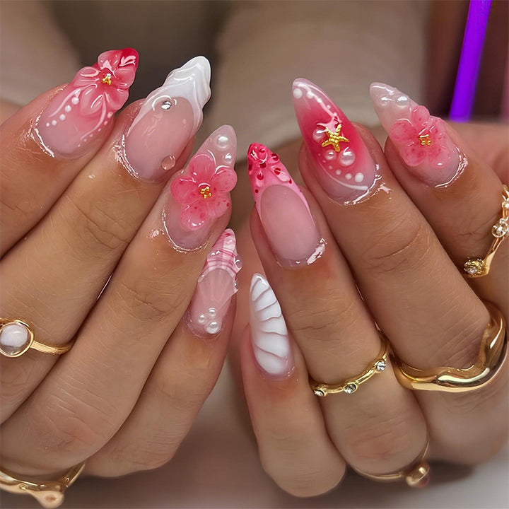 Artificial nail set with floral accents Bowlift