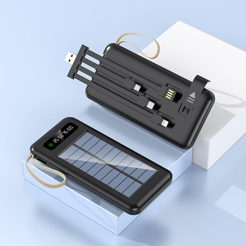 Portable solar power bank with integrated multifunction charging cable and digital display Bowlift