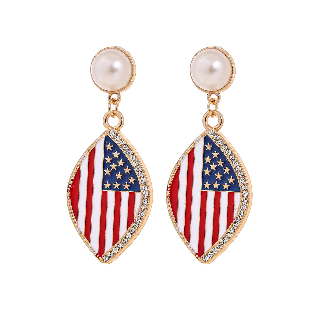 Women's nan patriotic enamel number drop earrings with faux pearl studs Bowlift