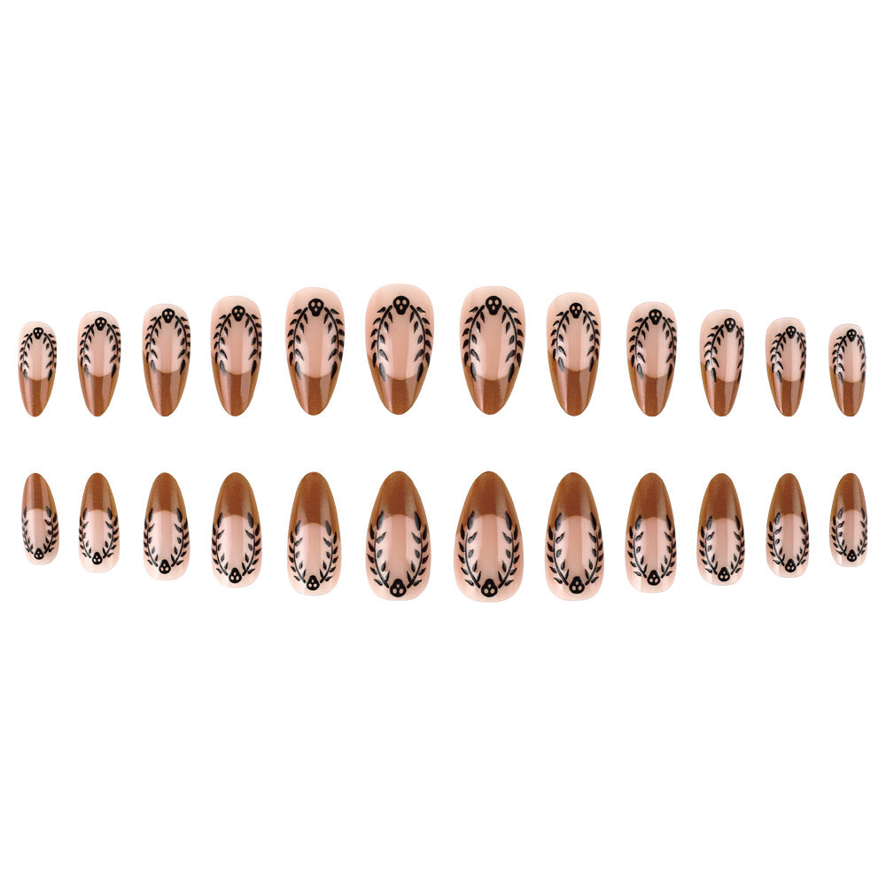 Artistic Press-On Nail Set with Floral and Leaf Patterns Bowlift