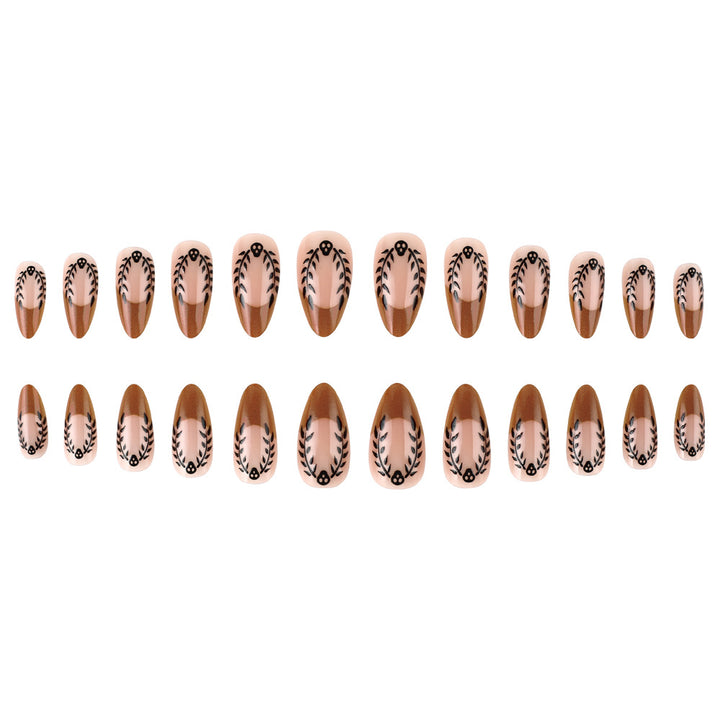 Artistic Press-On Nail Set with Floral and Leaf Patterns Bowlift
