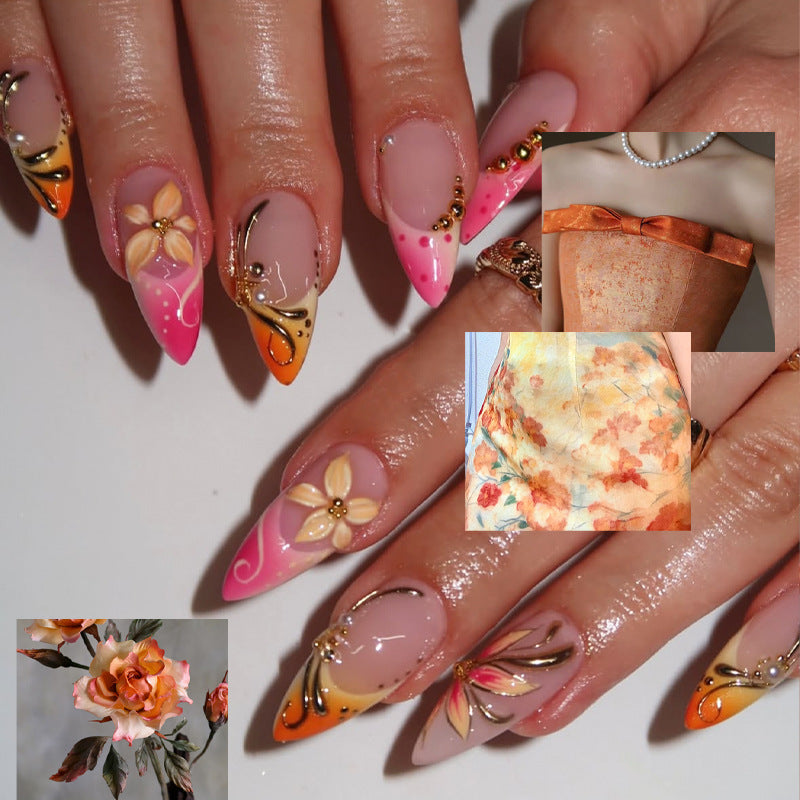 Premium Floral Design Press-On Nail Set Bowlift