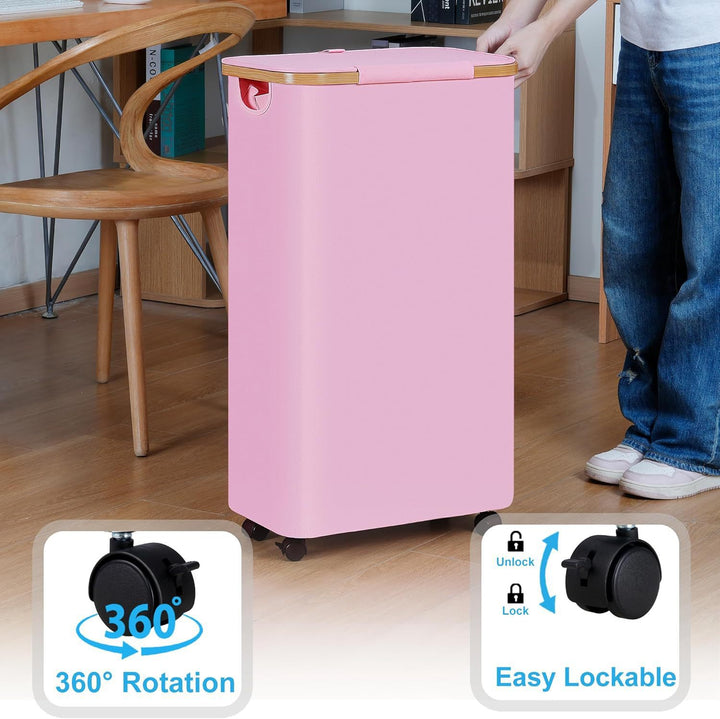 High-quality laundry container with bamboo lid and practical carrying handle Bowlift