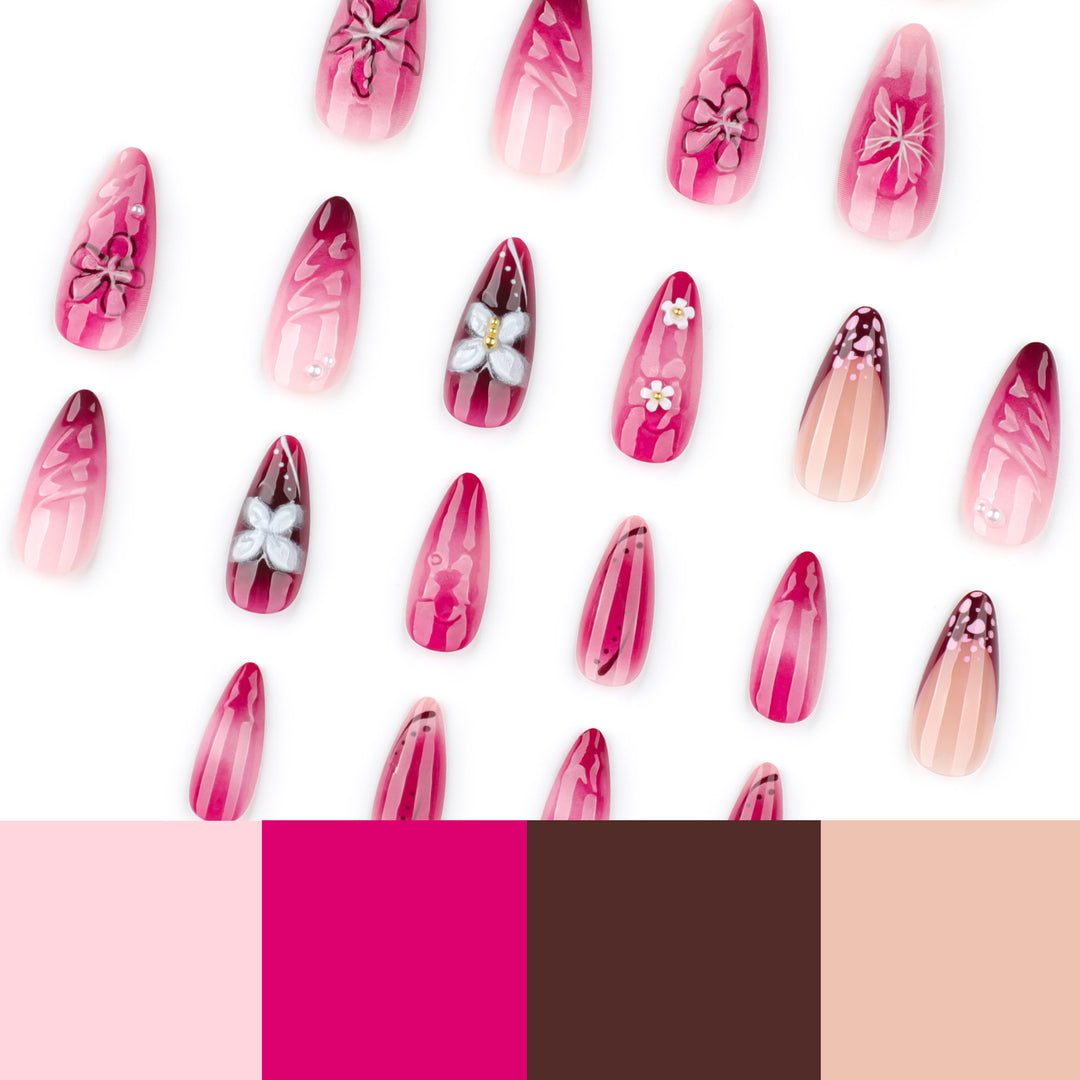 Artful nail extensions with floral details and ombre effect Bowlift