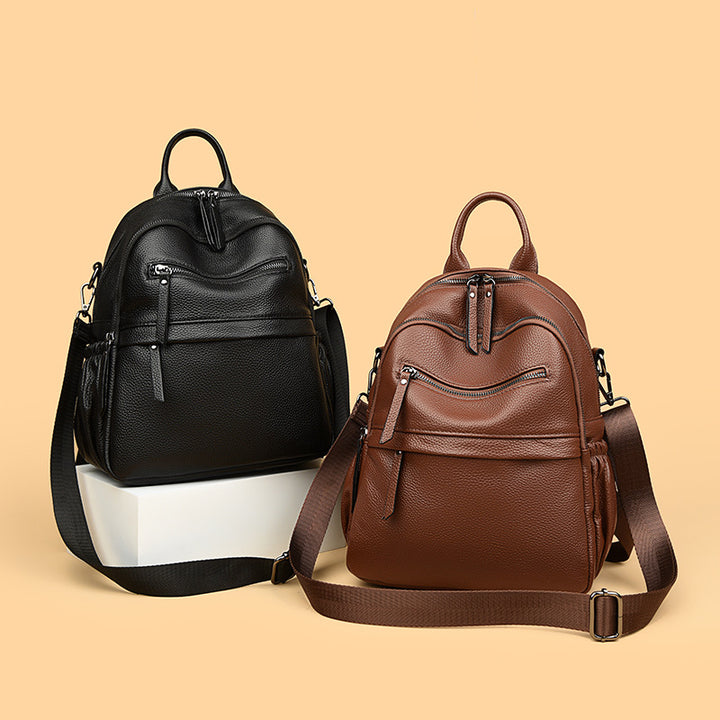 Multi-Functional Textured Leather Backpack Bowlift