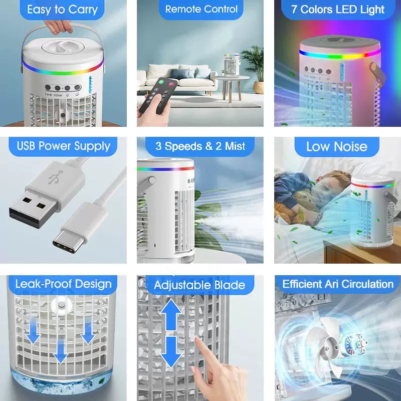 Unisex One Size Compact Portable Evaporative Air Cooler with USB Power Remote Control LED Mood Light Bowlift