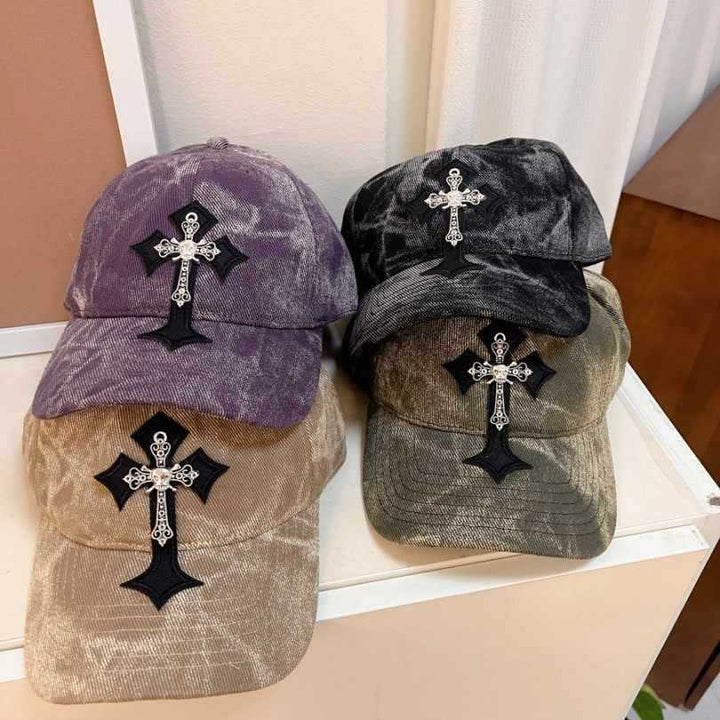 Men's Velvet Embroidered Cross Baseball Cap Bowlift