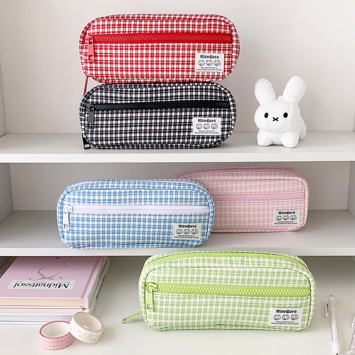 Stylish Gingham Checkered Pencil Case Bowlift