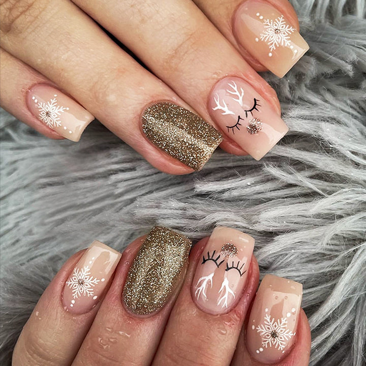 Creative Nail Art Set with Winter Motifs and Glitter Effects Bowlift