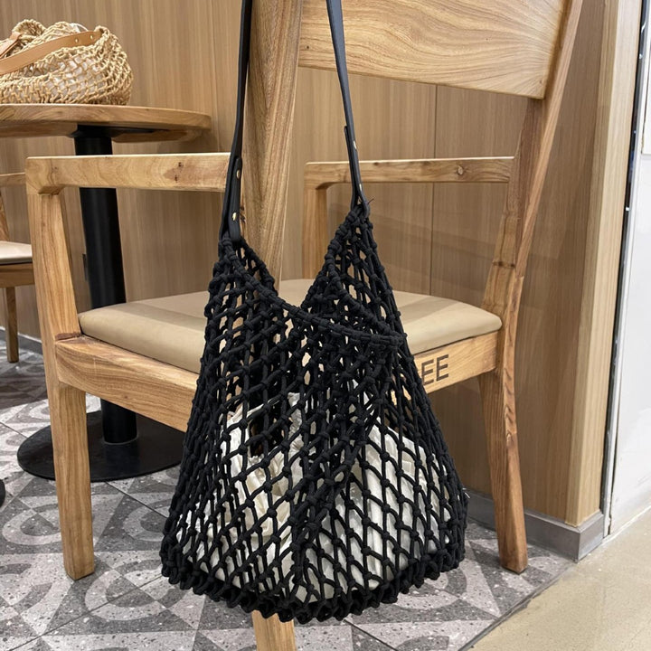 Elegant mesh bag with leather handles Bowlift