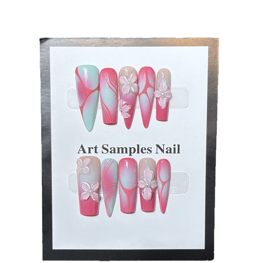 Decorative Stiletto Press-On Nails with Floral Designs Bowlift