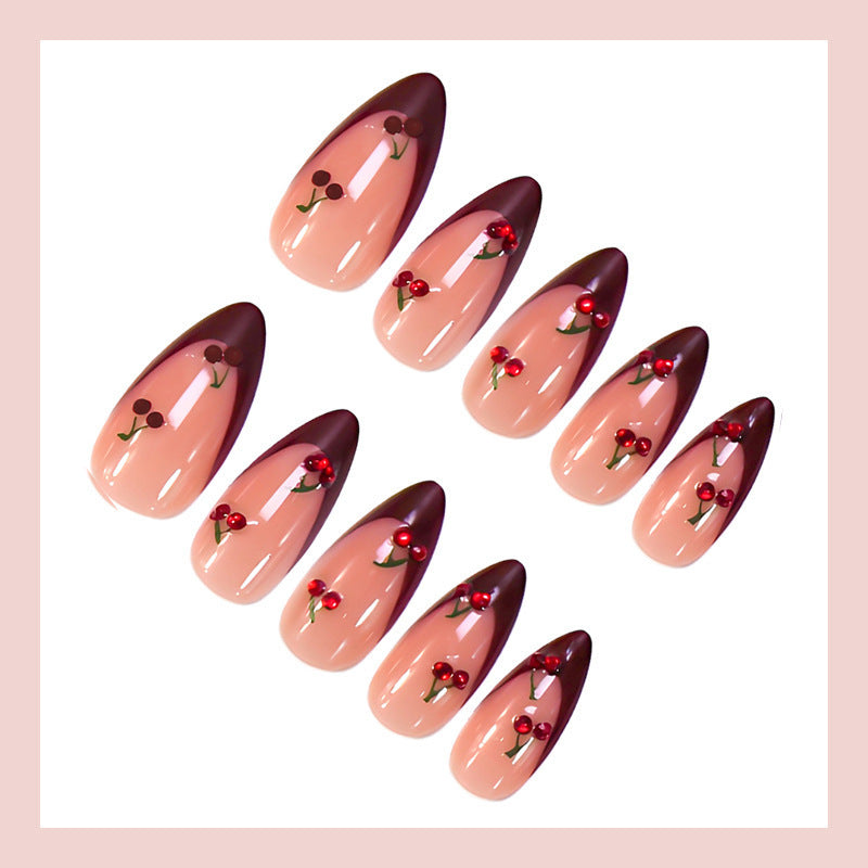 Acrylic nail set with fruity cherry design Bowlift