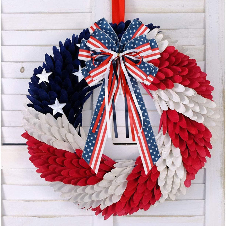 Unisex nan patriotic star striped decorative wreath bow with long tails Bowlift