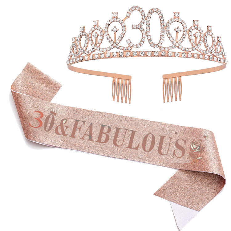 Women's Glittering Birthday Tiara Set with Sash Bowlift