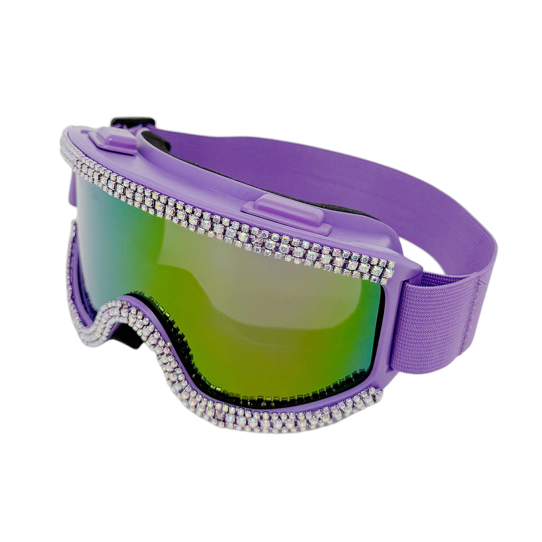 Women Glamorous Ski Goggles with Sparkling Crystal Decoration Bowlift