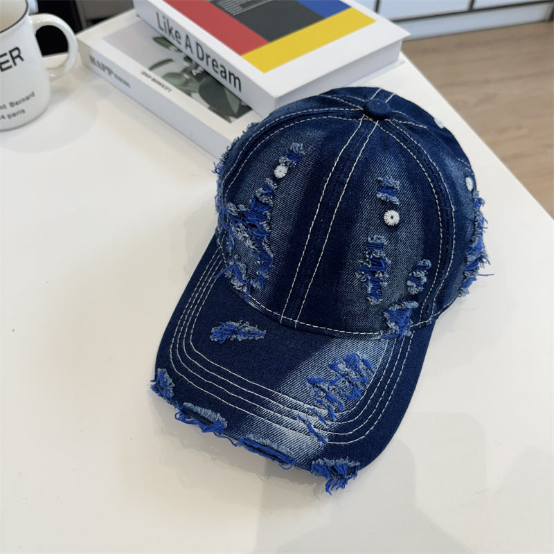 Women's Distressed Denim Baseball Cap Bowlift
