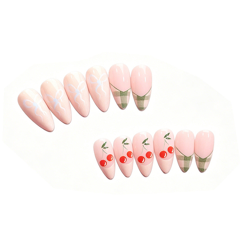 Artistic Press-On Nail Art Design Set with Fruit Accents Bowlift