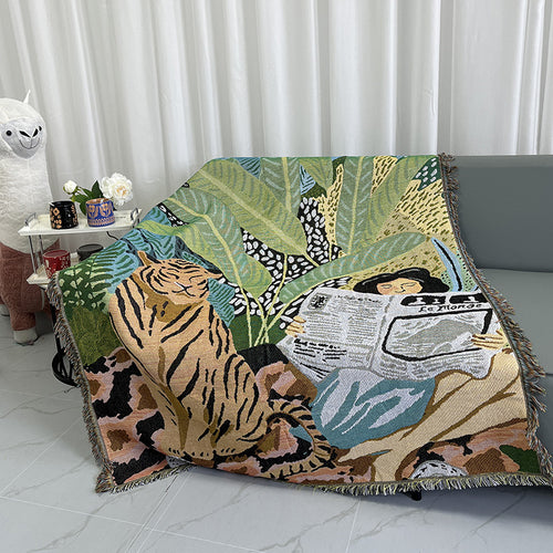 Artistic Tropical-Themed Tapestry Throw Blanket
