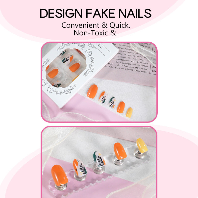 Artificial nail set with floral patterns and elegant glitter accents Bowlift