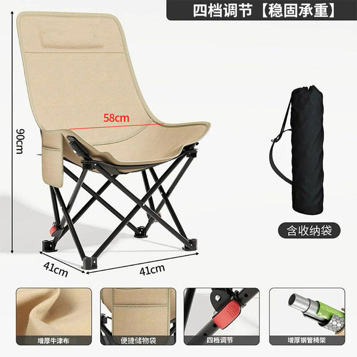 Portable heavy-duty folding camping chair with high-back breathable canvas, adjustable recline and carry bag Bowlift