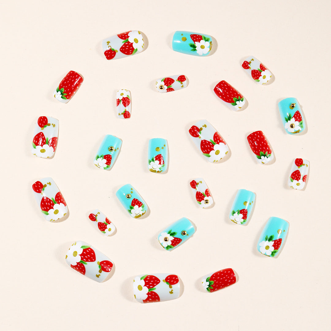 Artistic Strawberry Floral Acrylic Nail Art Extensions Bowlift