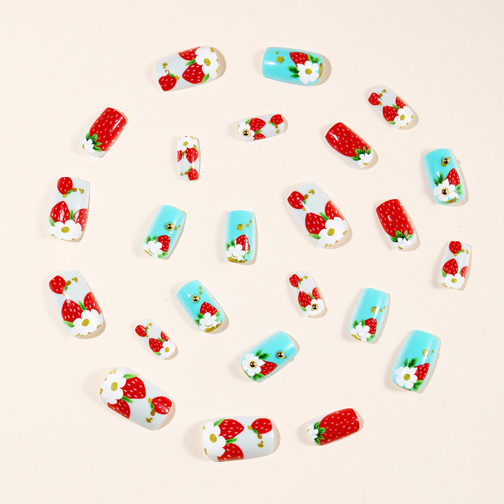 Artistic Strawberry Floral Acrylic Nail Art Extensions Bowlift