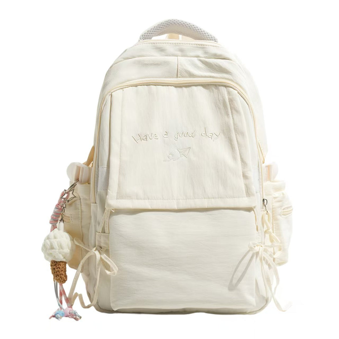 Backpack with Structured Design and Charming Inscription Bowlift