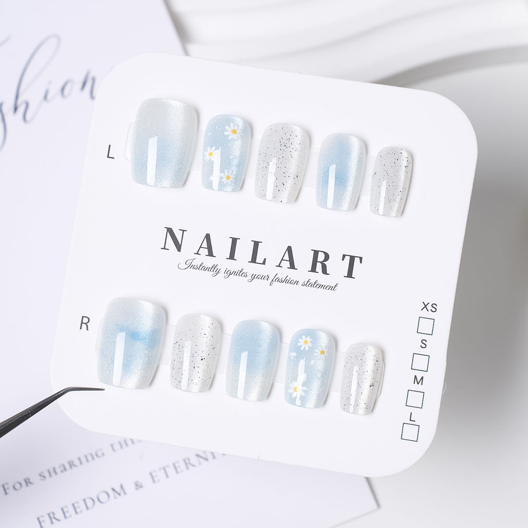 Artistic Stiletto Press-On Nail Set with Floral Embellishments Bowlift