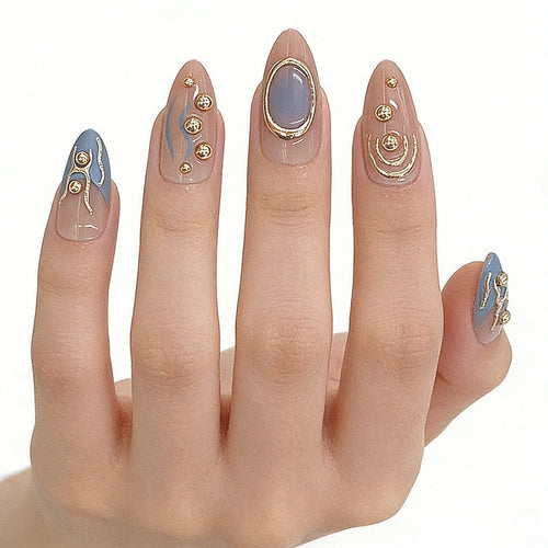 Artistic Metallic Press-On Nail Set Bowlift