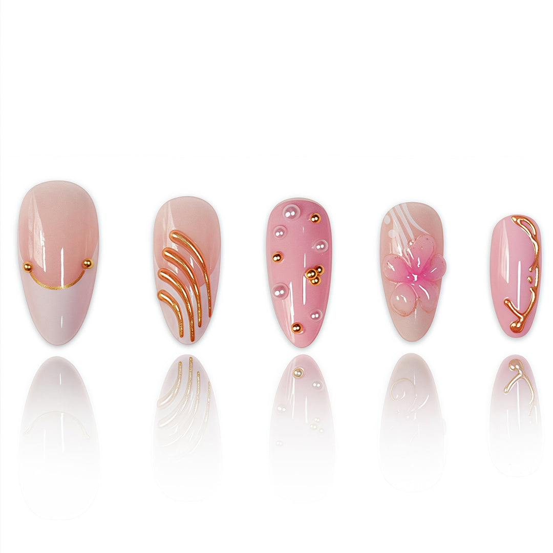 Artistic Floral Stiletto Nail Extensions Bowlift