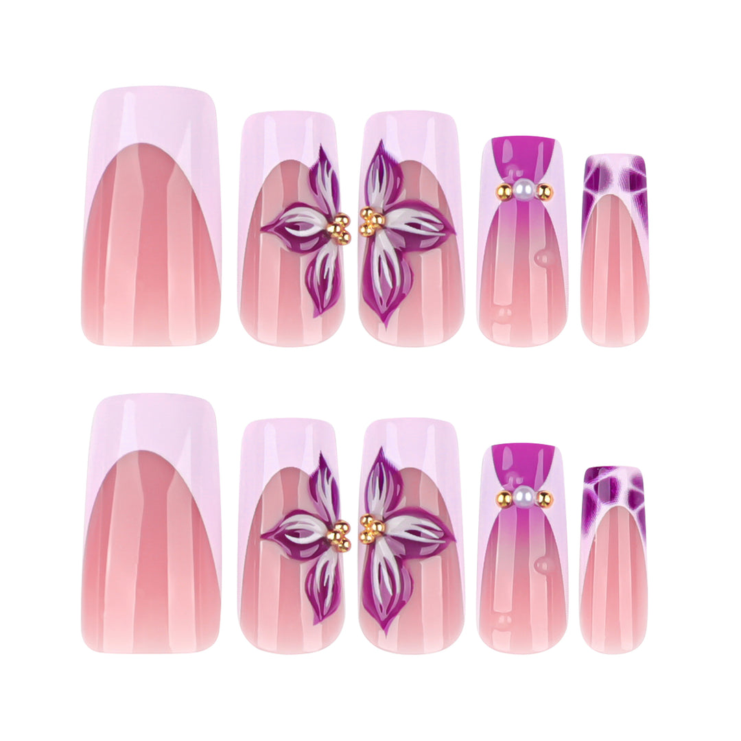 Artistic Nail Extensions with Floral Decor Bowlift