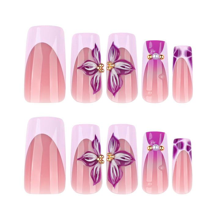 Artistic Nail Extensions with Floral Decor Bowlift