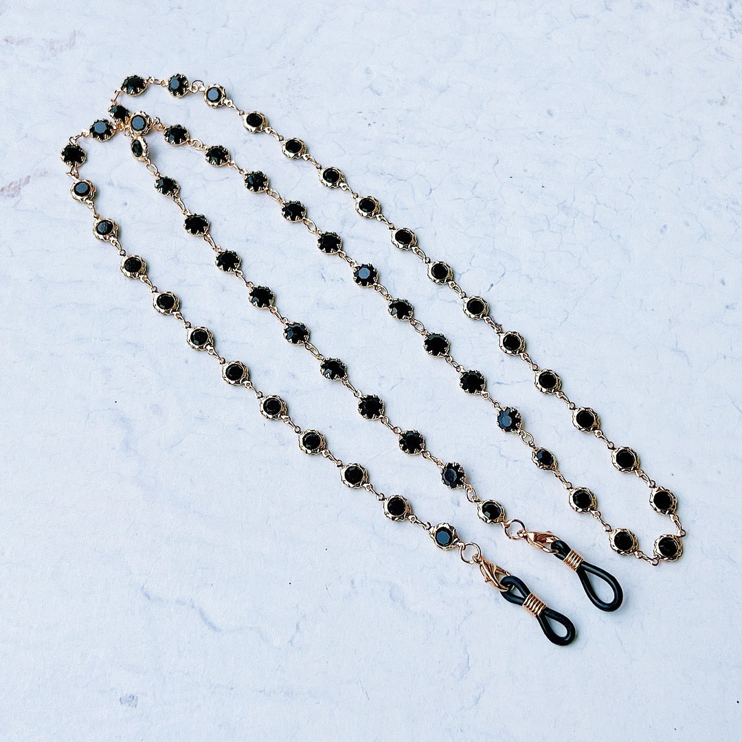 Elegant Black Gemstone Eyewear Chain Bowlift